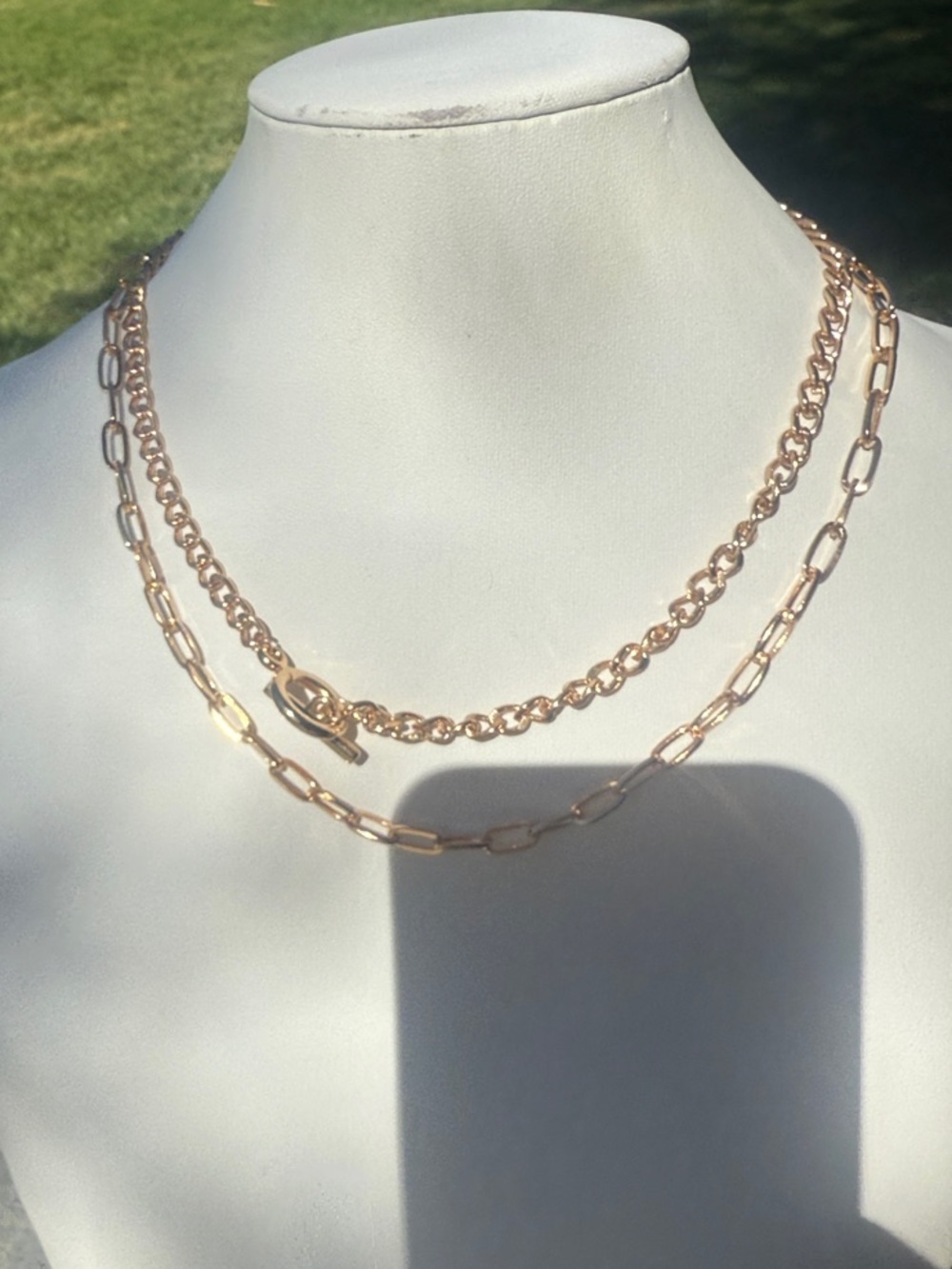 Double Strand Rose Gold Chain Necklace Set